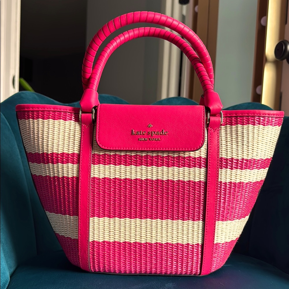 Kate Spade Cruise Pink Woven Tote Bag